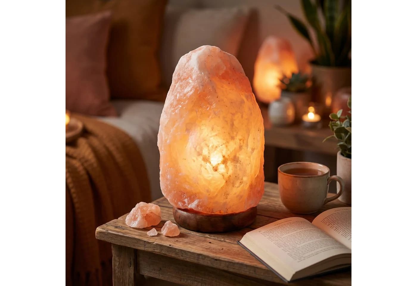 EmsCraft24 Kristall-Tischlampe Rosa Himalaya mit Holzsockel - Bild 2