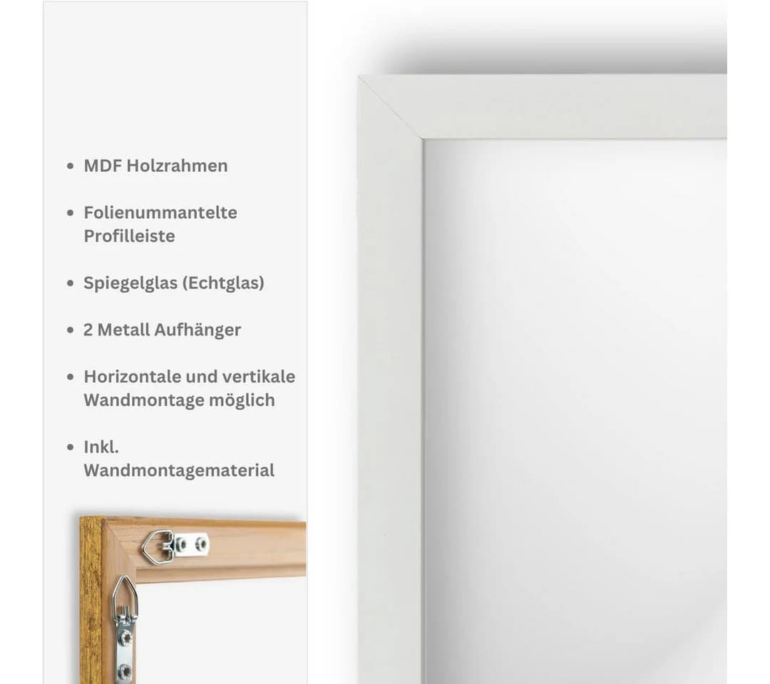 EmsCraft24 Wandspiegel 60x40 cm Weiß Kunststoffspiegel - Bild 5