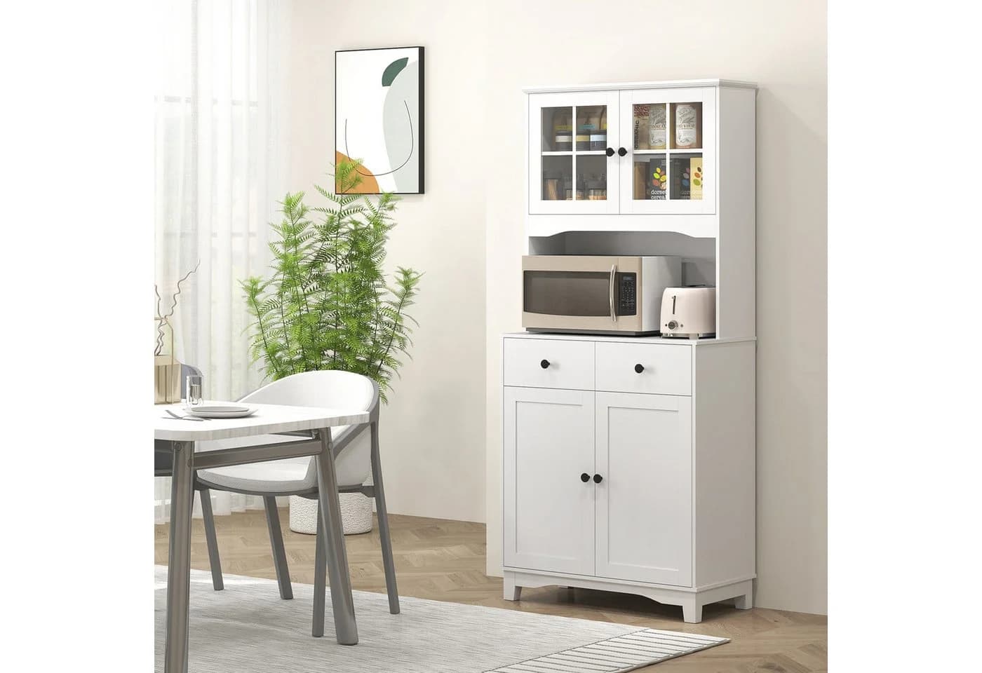 HOMCOM Küchenschrank Weiß mit Mikrowellenregal, 2 Schränken, 2 Schubladen - Bild 2