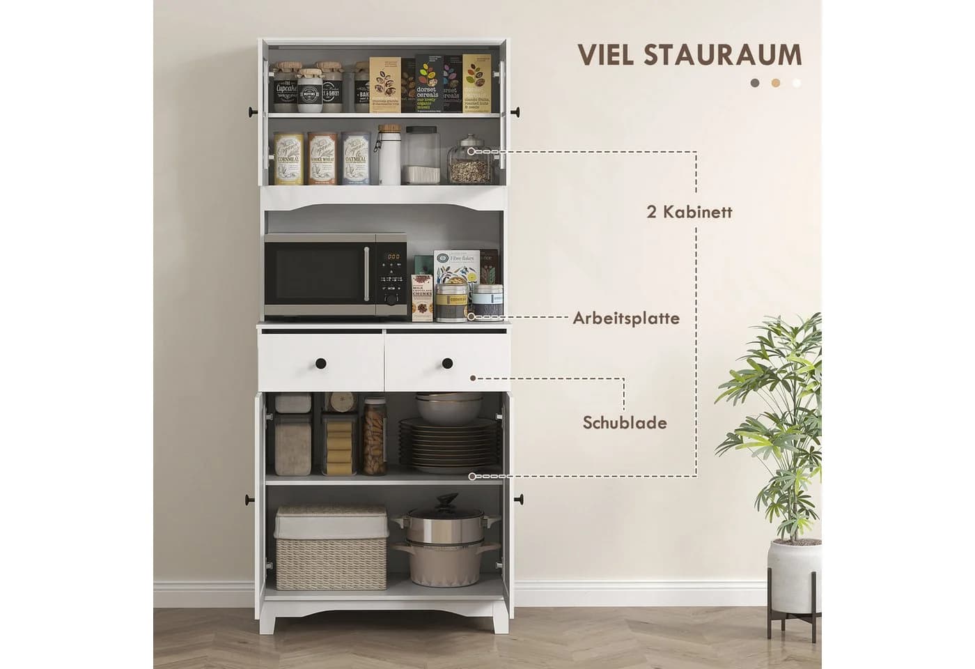 HOMCOM Küchenschrank Weiß mit Mikrowellenregal, 2 Schränken, 2 Schubladen - Bild 4