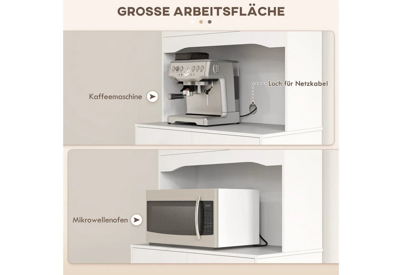 HOMCOM Küchenschrank Weiß mit Mikrowellenregal, 2 Schränken, 2 Schubladen - Bild 5