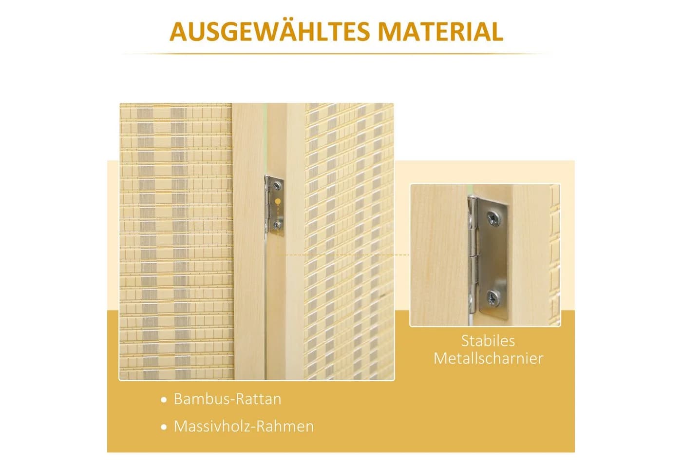 HOMCOM Paravent 4-teilig Bambus Faltbar Raumteiler Naturholz - Bild 5