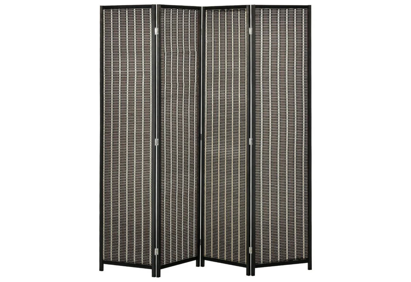 HOMCOM Paravent 4-teilig Faltbar Raumtrenner Bambus Braun/Schwarz