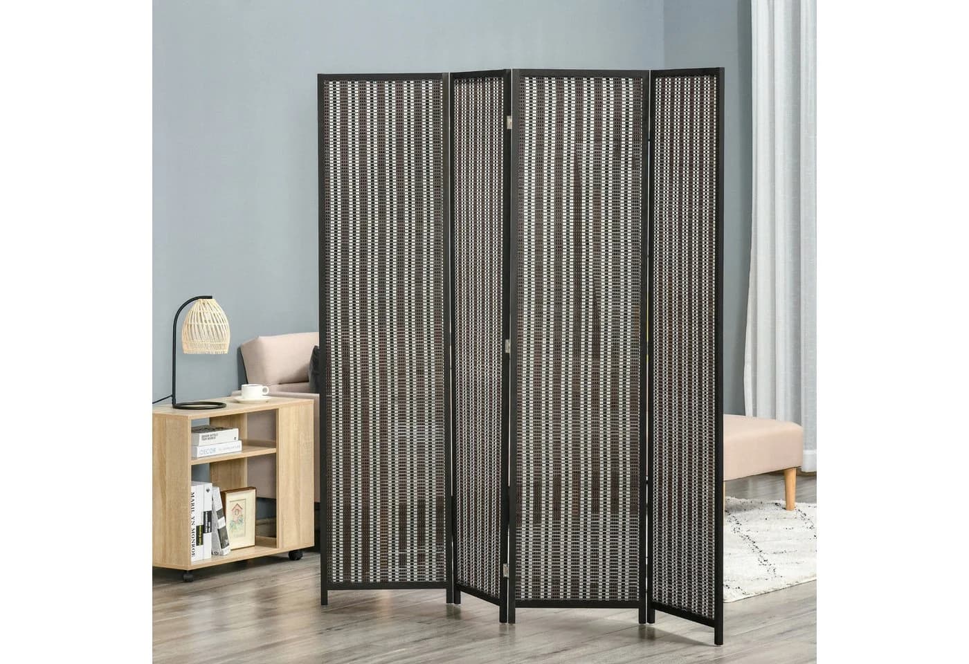 HOMCOM Paravent 4-teilig Faltbar Raumtrenner Bambus Braun/Schwarz - Bild 2