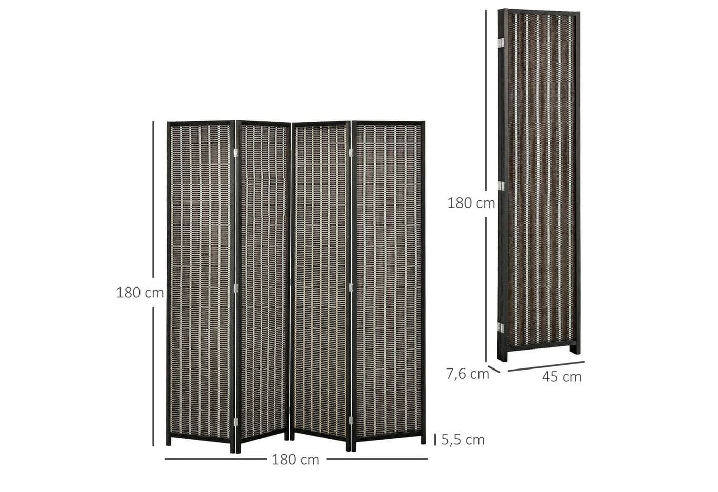 HOMCOM Paravent 4-teilig Faltbar Raumtrenner Bambus Braun/Schwarz - Bild 3