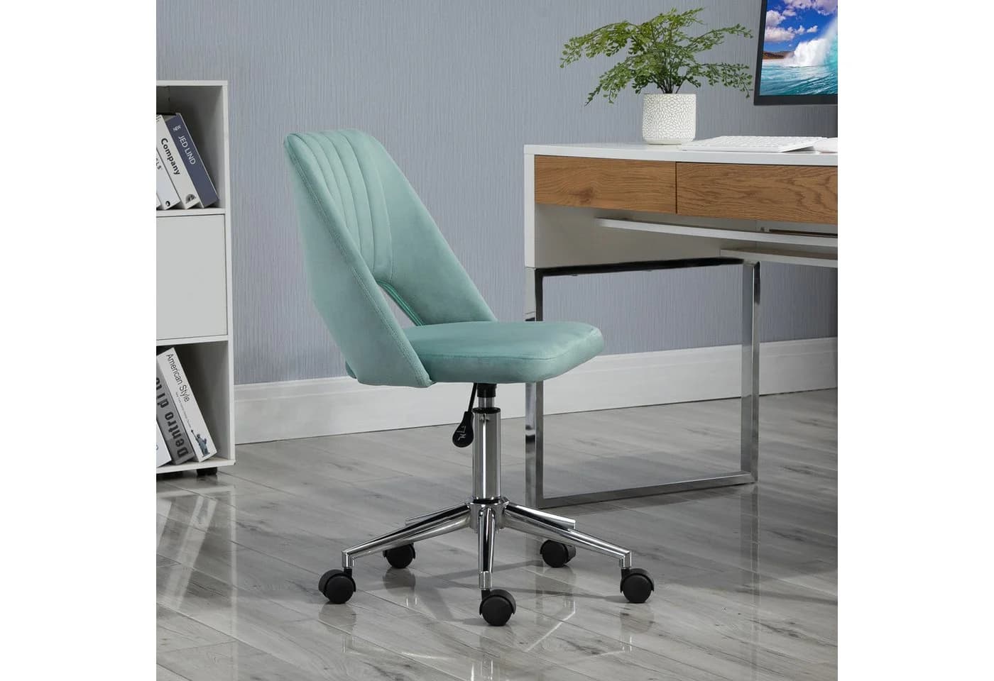 Vinsetto Bürostuhl Grün Samtoptik Ergonomisch Ohne Armlehne - Bild 2