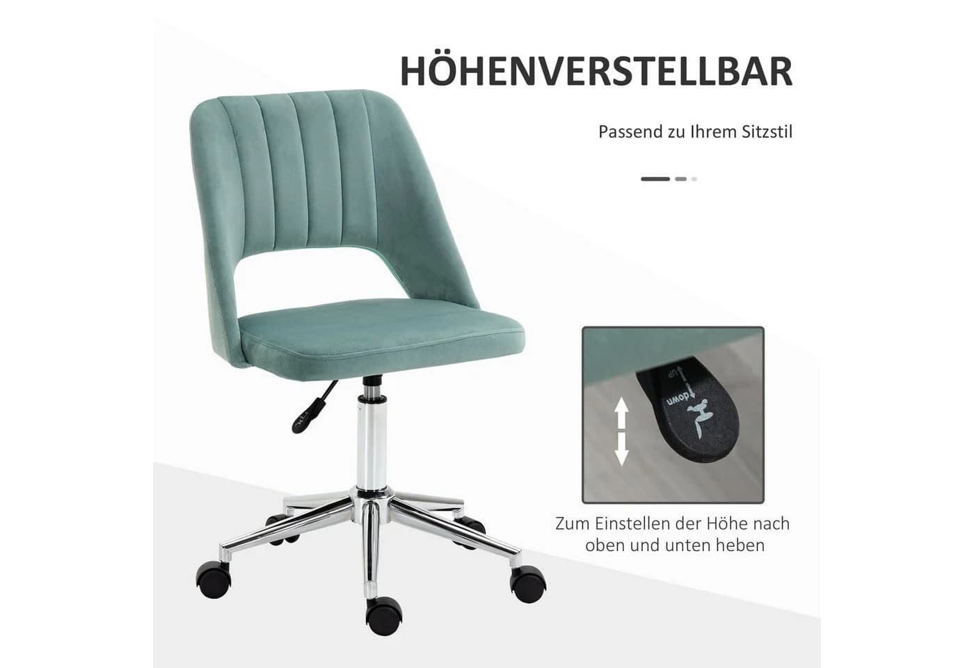 Vinsetto Bürostuhl Grün Samtoptik Ergonomisch Ohne Armlehne - Bild 4