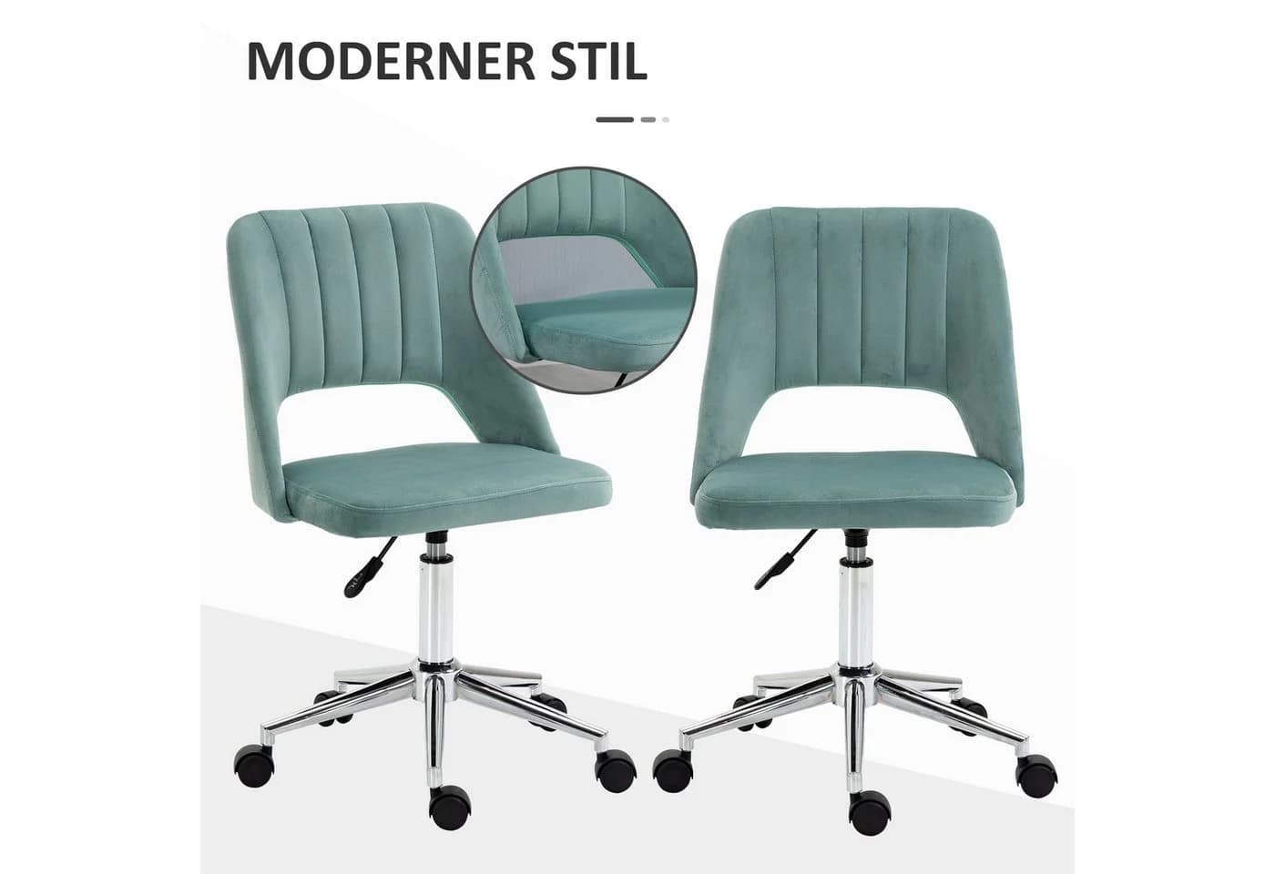 Vinsetto Bürostuhl Grün Samtoptik Ergonomisch Ohne Armlehne - Bild 5
