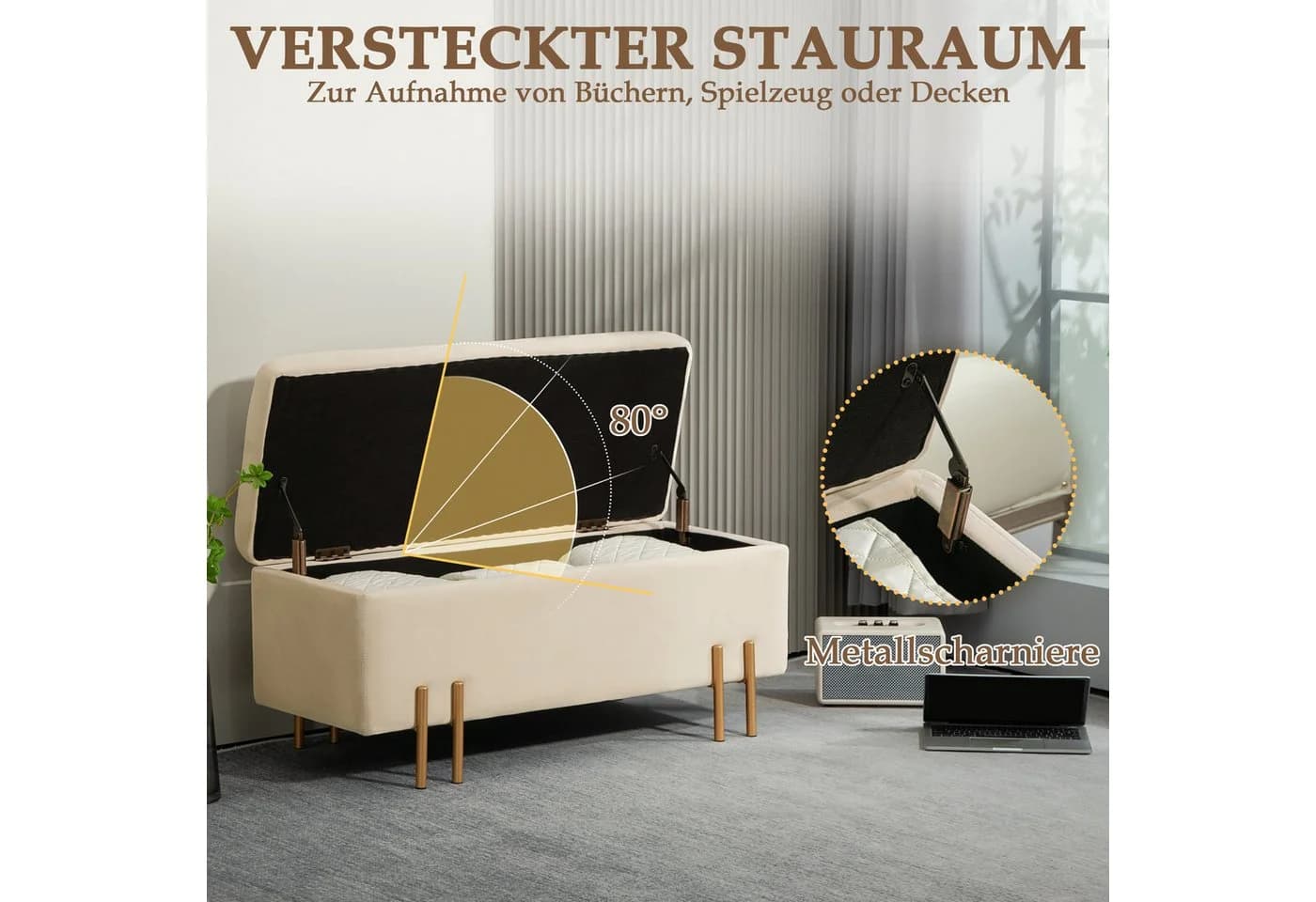 HOMCOM Sitzbank mit Stauraum Beige Samt - Bild 4