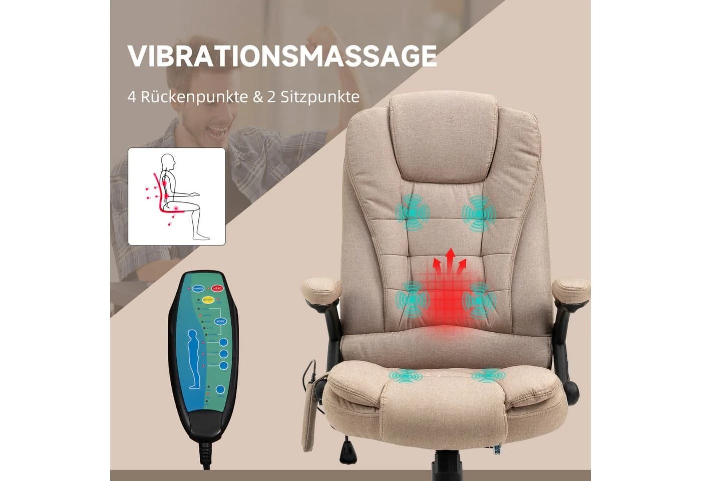 Vinsetto Schreibtischstuhl mit Massage und Heizung Braun - Bild 4