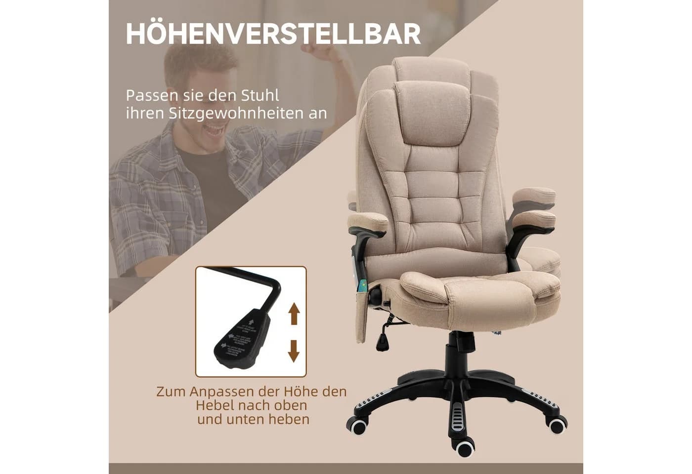 Vinsetto Schreibtischstuhl mit Massage und Heizung Braun - Bild 5