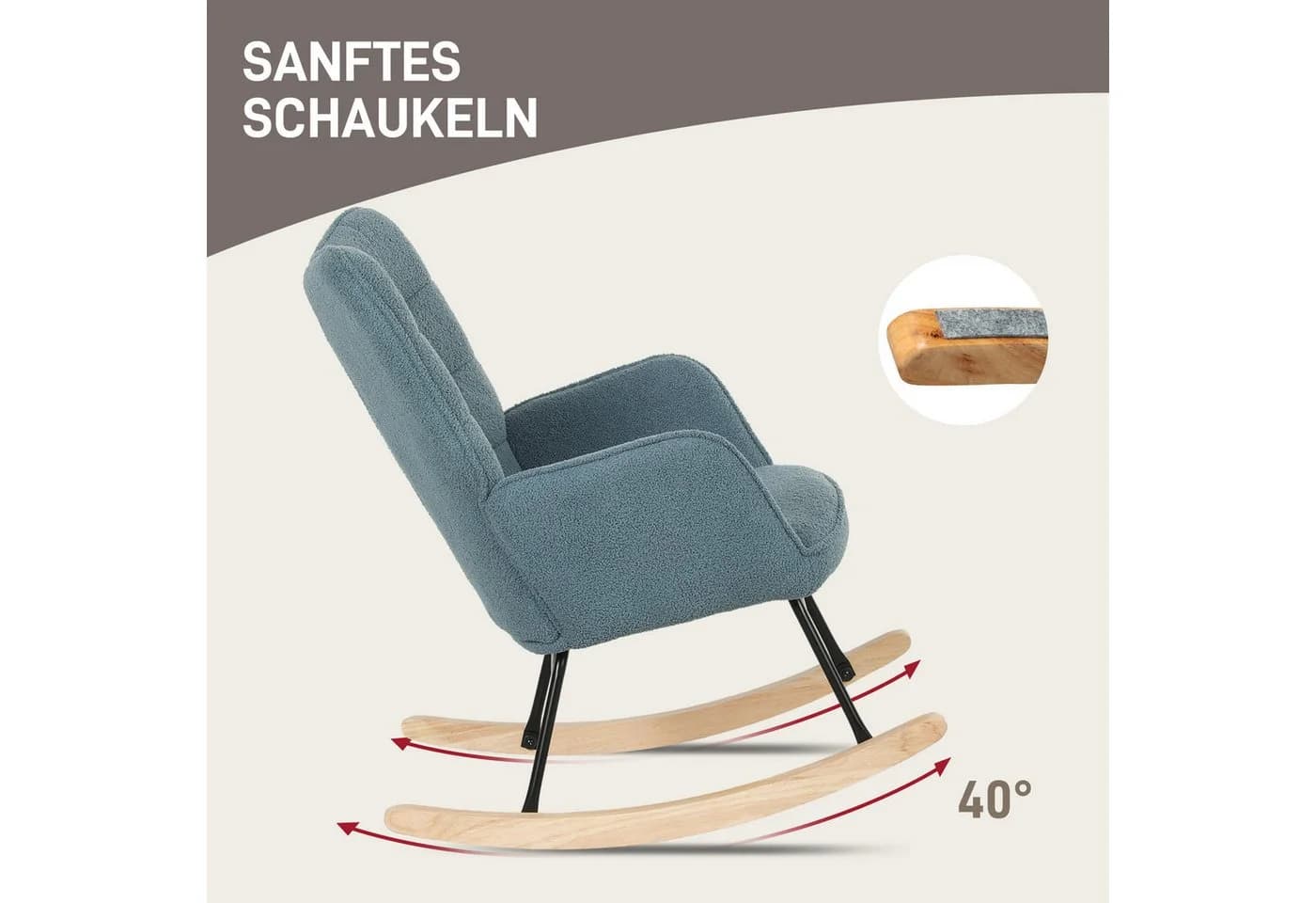 HOMCOM Schaukelstuhl Hellblau Schwingsessel mit Buchenholz - Bild 4