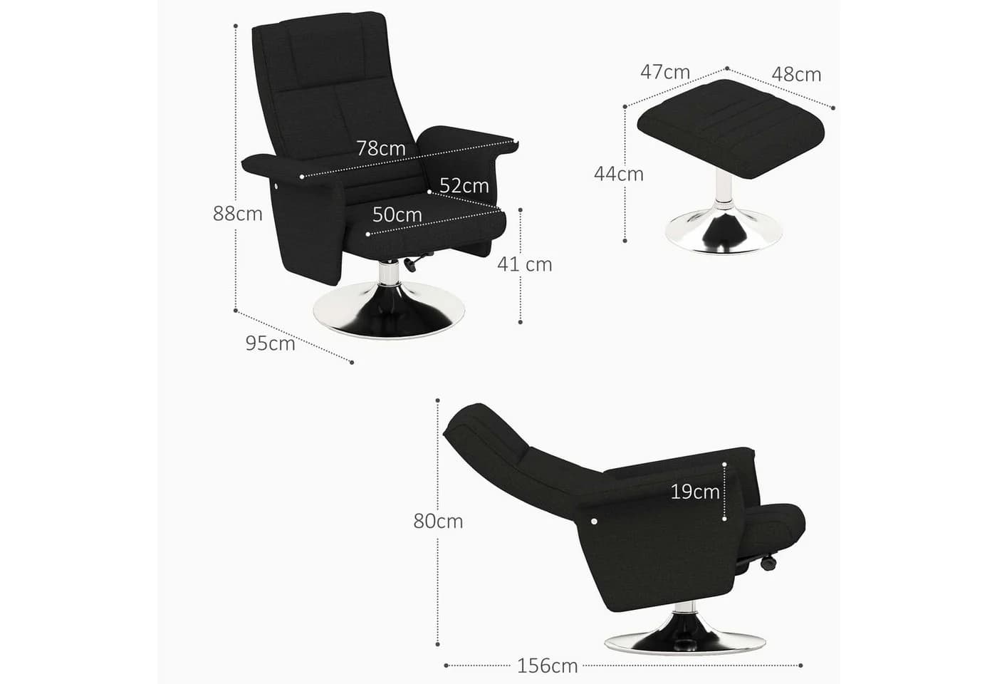 HOMCOM Elektrischer Massagesessel Schwarz mit Relaxfunktion und Ottomane - Bild 3