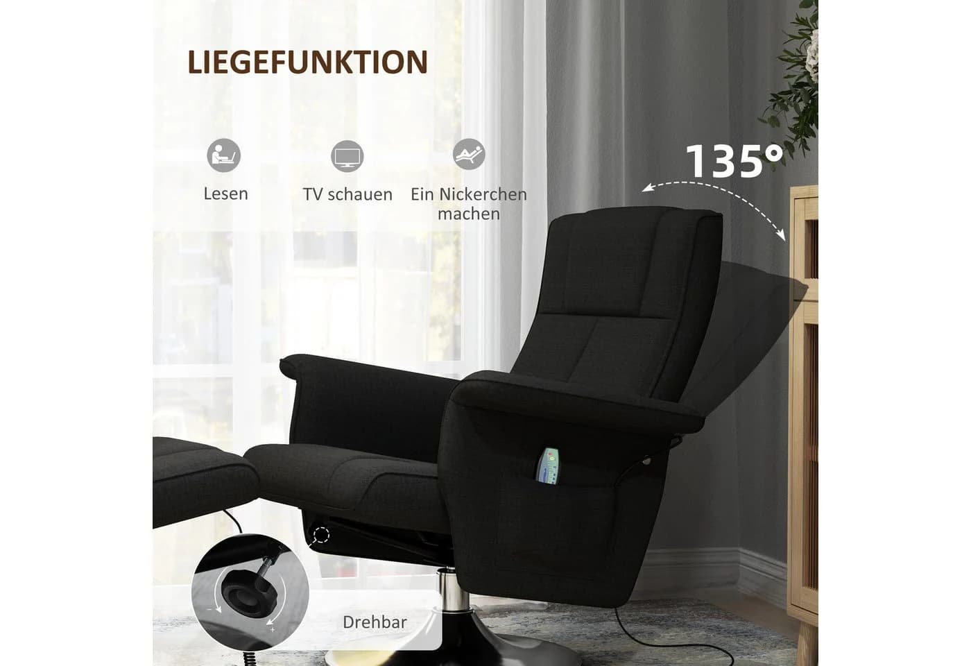 HOMCOM Elektrischer Massagesessel Schwarz mit Relaxfunktion und Ottomane - Bild 5