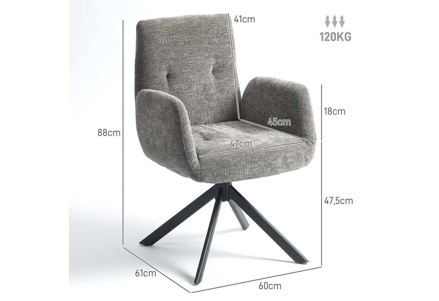 HOMCOM Relaxsessel Drehbar Sessel mit Armlehne Wolle-Leinenoptik Dunkelgrau - Bild 3