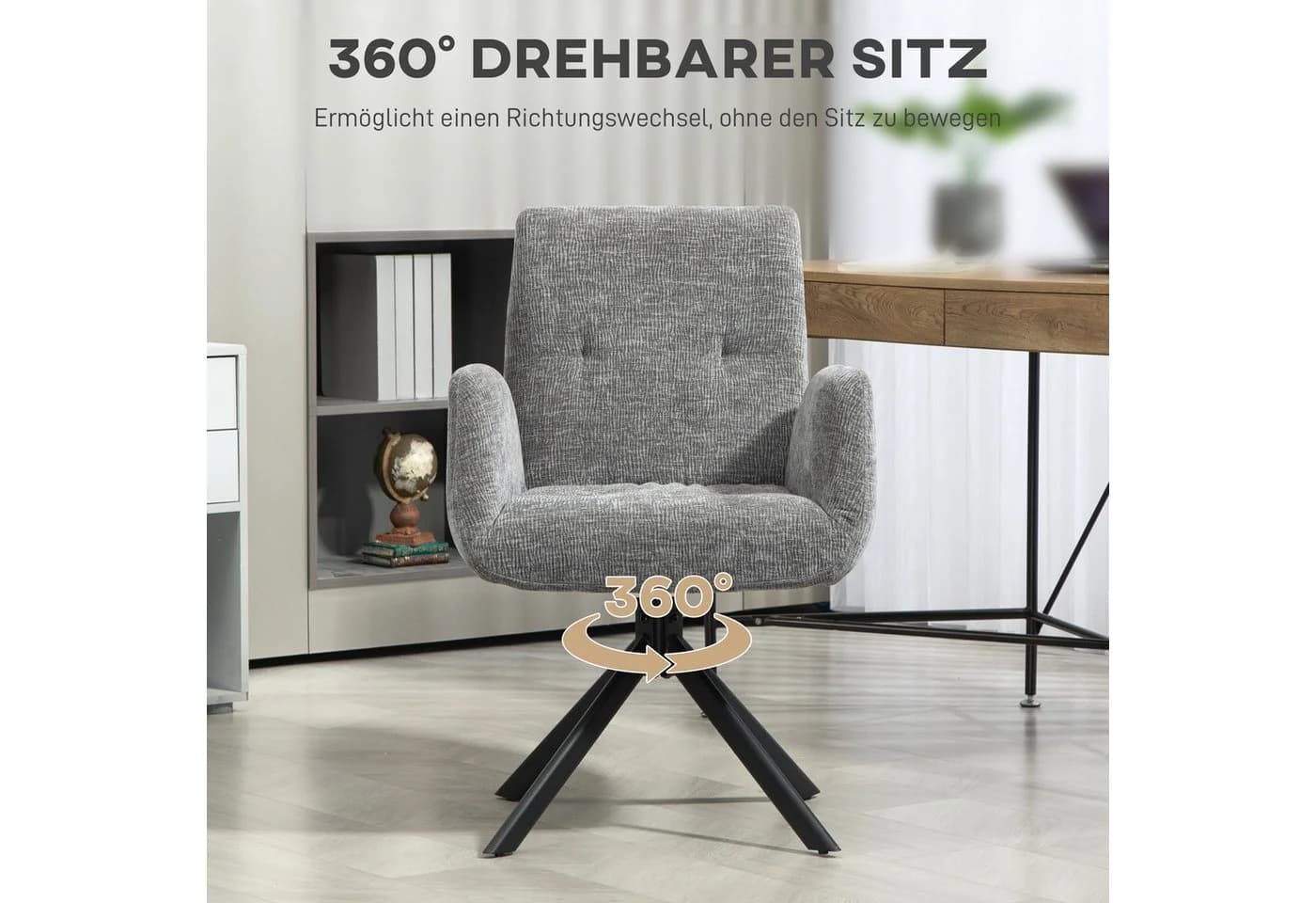 HOMCOM Relaxsessel Drehbar Sessel mit Armlehne Wolle-Leinenoptik Dunkelgrau - Bild 5