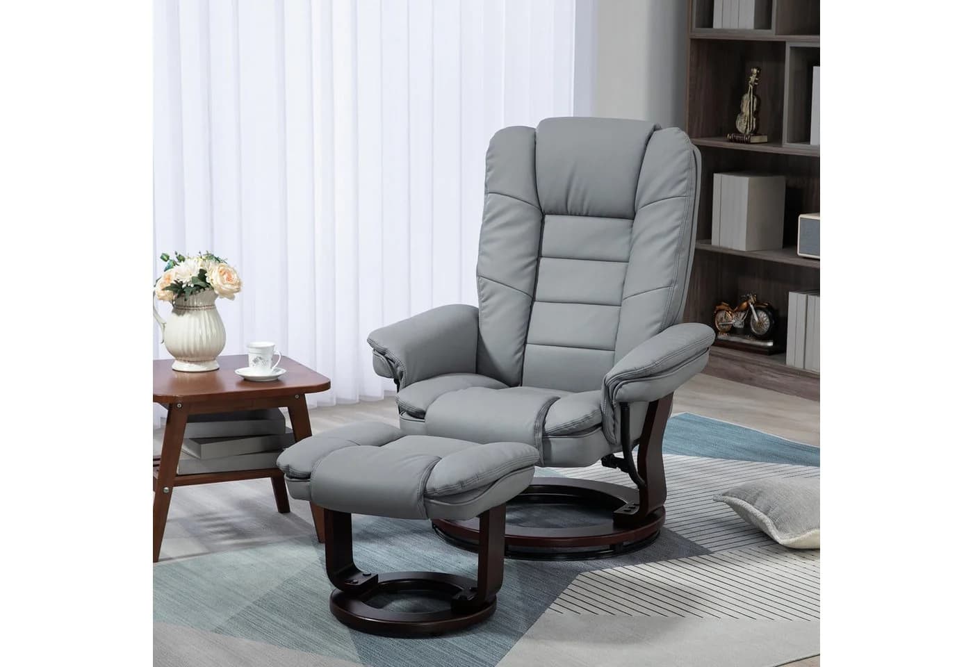 HOMCOM Relaxsessel Grau mit Hocker 360° drehbar Kunstleder - Bild 2