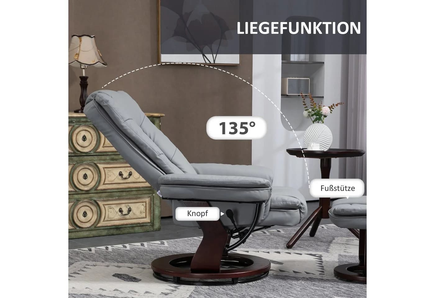 HOMCOM Relaxsessel Grau mit Hocker 360° drehbar Kunstleder - Bild 4