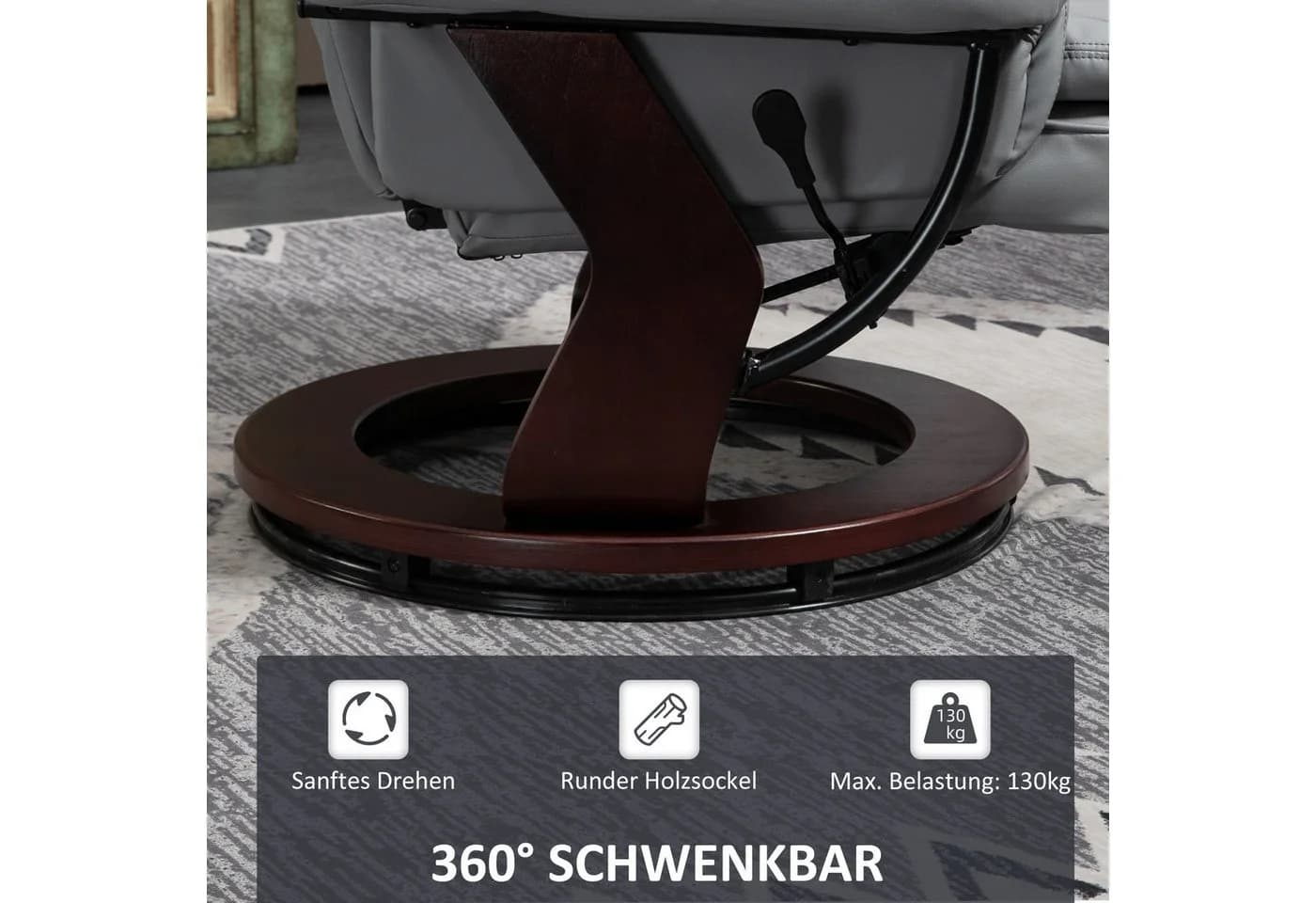 HOMCOM Relaxsessel Grau mit Hocker 360° drehbar Kunstleder - Bild 5