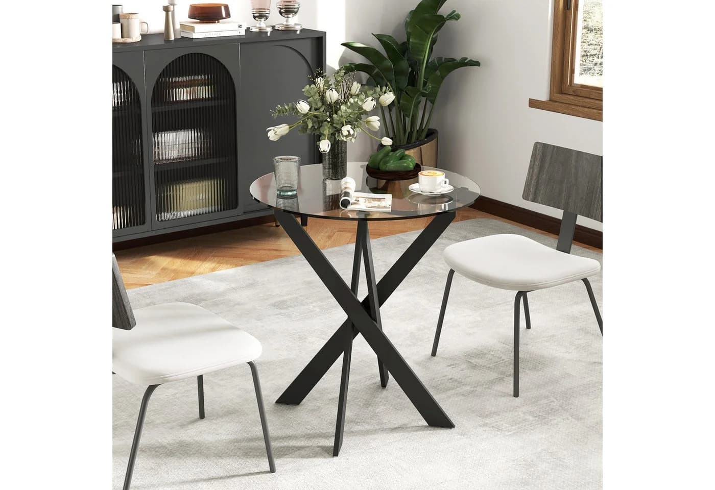 HOMCOM Esstisch rund Schwarz Transparent Hartglas - Bild 2