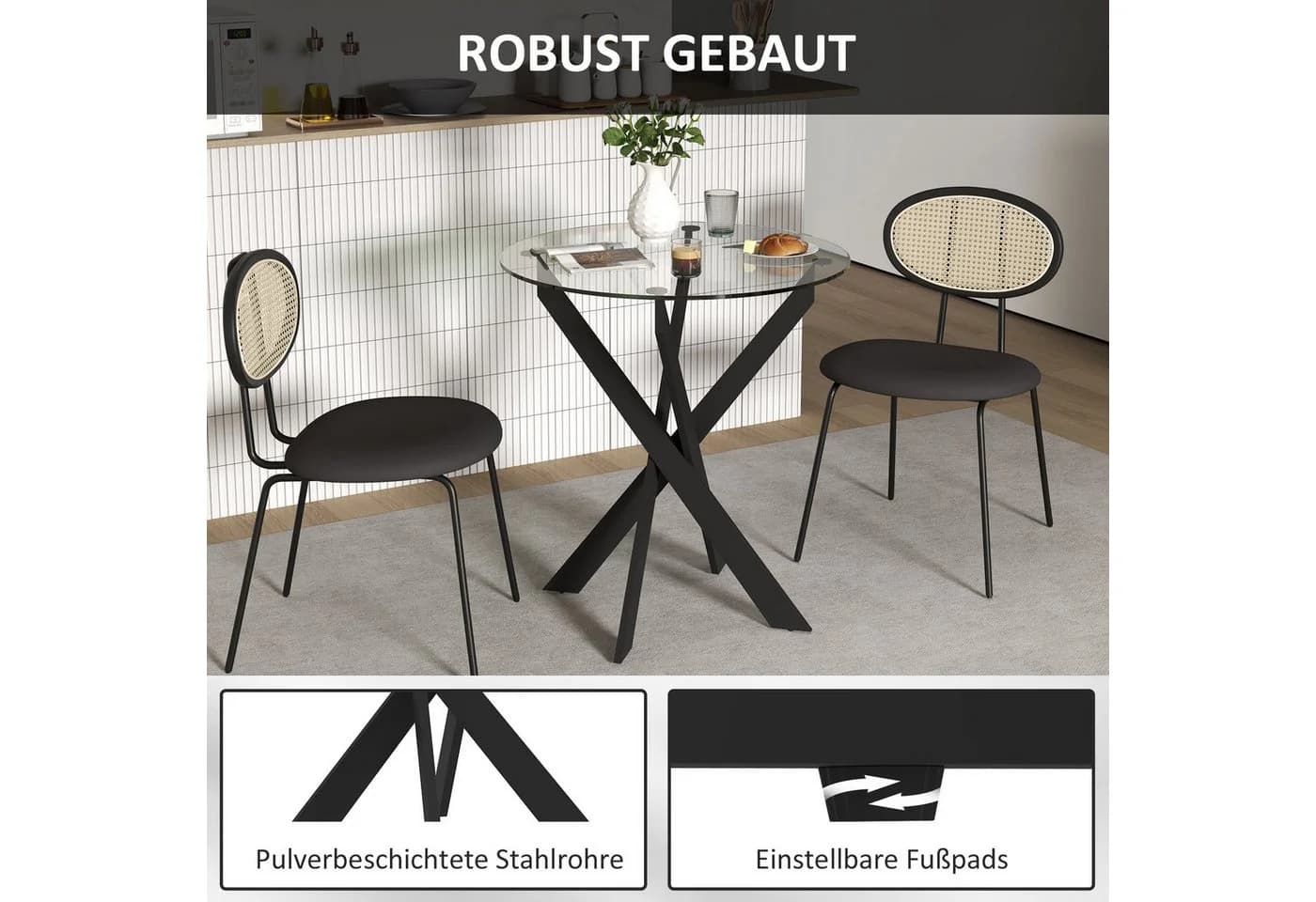 HOMCOM Esstisch rund Schwarz Transparent Hartglas - Bild 5