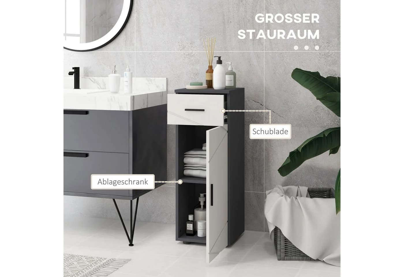 Kleankin Badkommode Grau mit Schublade und verstellbarem Regal - Bild 4