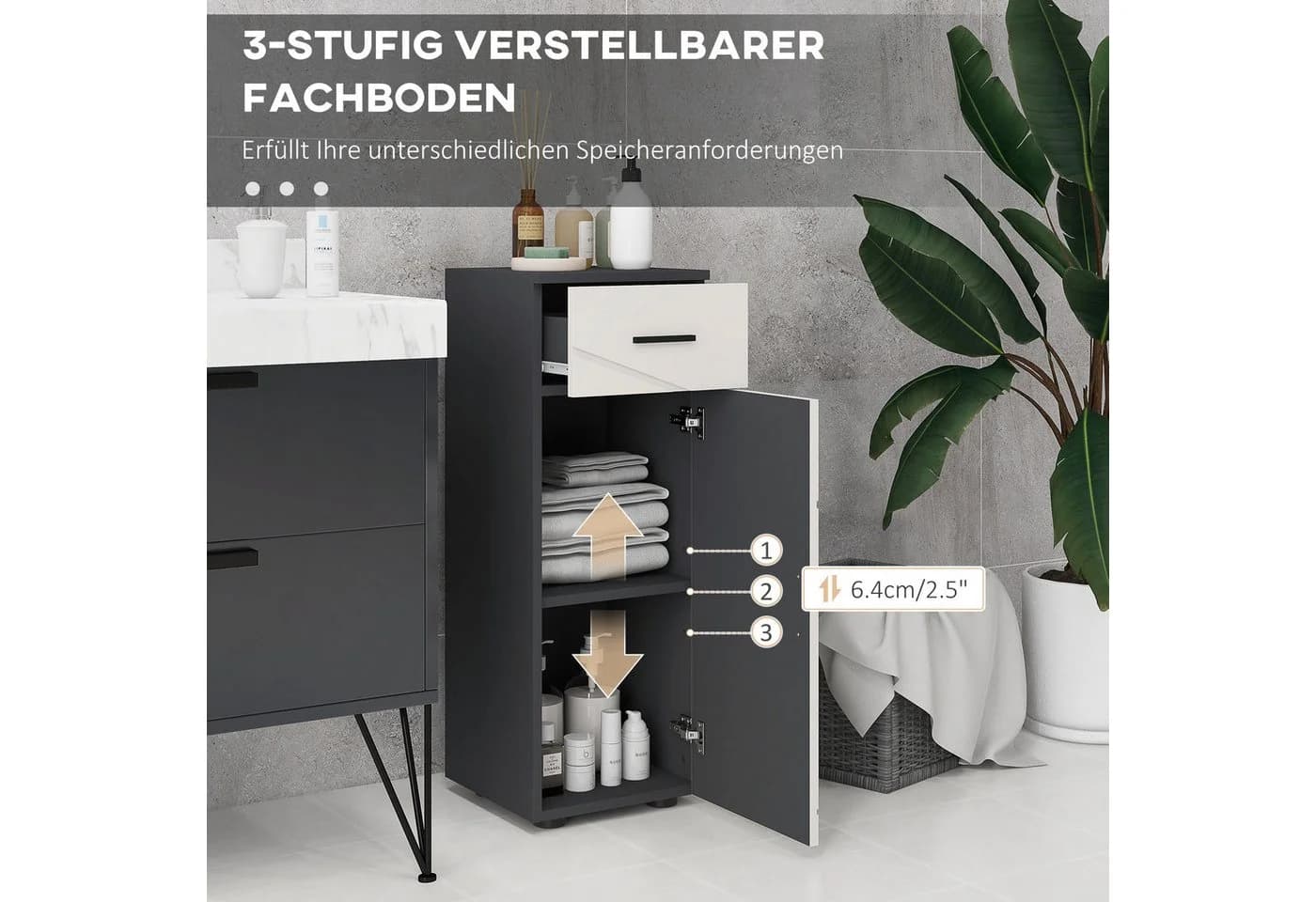 Kleankin Badkommode Grau mit Schublade und verstellbarem Regal - Bild 5