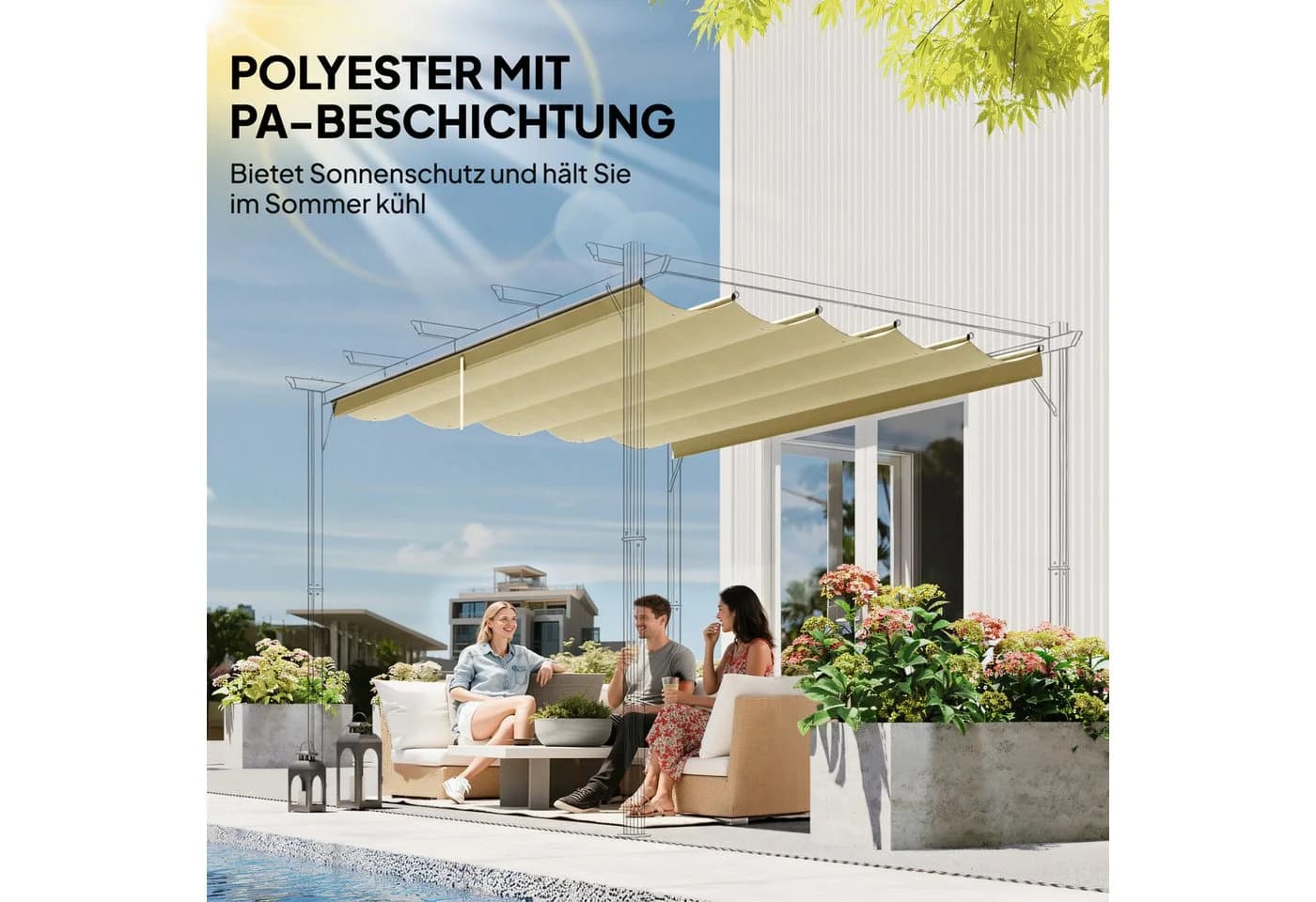 Outsunny Pavillon-Ersatzdach Beige für 3x3m Pergola - Bild 5
