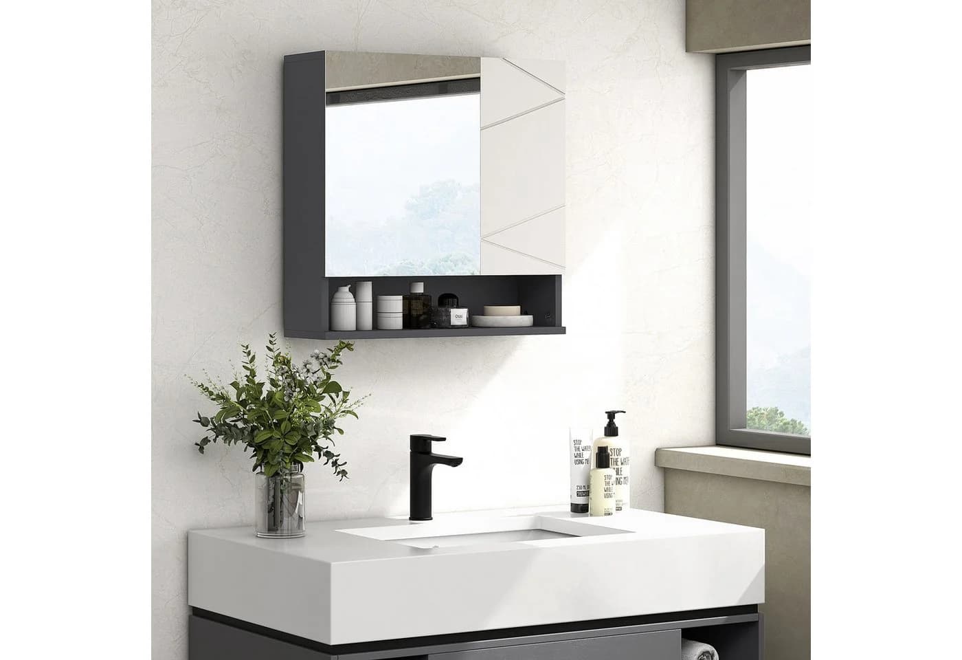 Kleankin Spiegelschrank Badezimmerschrank Grau mit Doppeltür - Bild 2