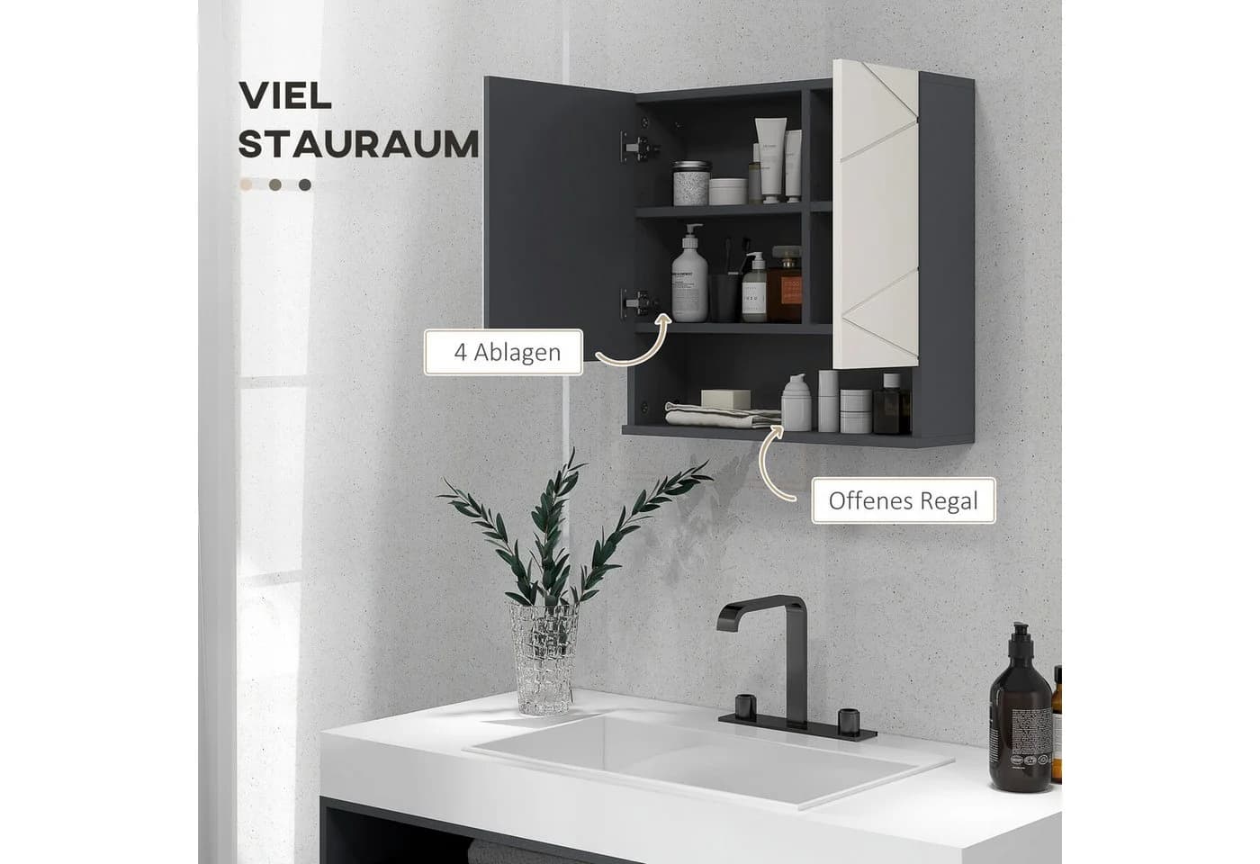 Kleankin Spiegelschrank Badezimmerschrank Grau mit Doppeltür - Bild 4