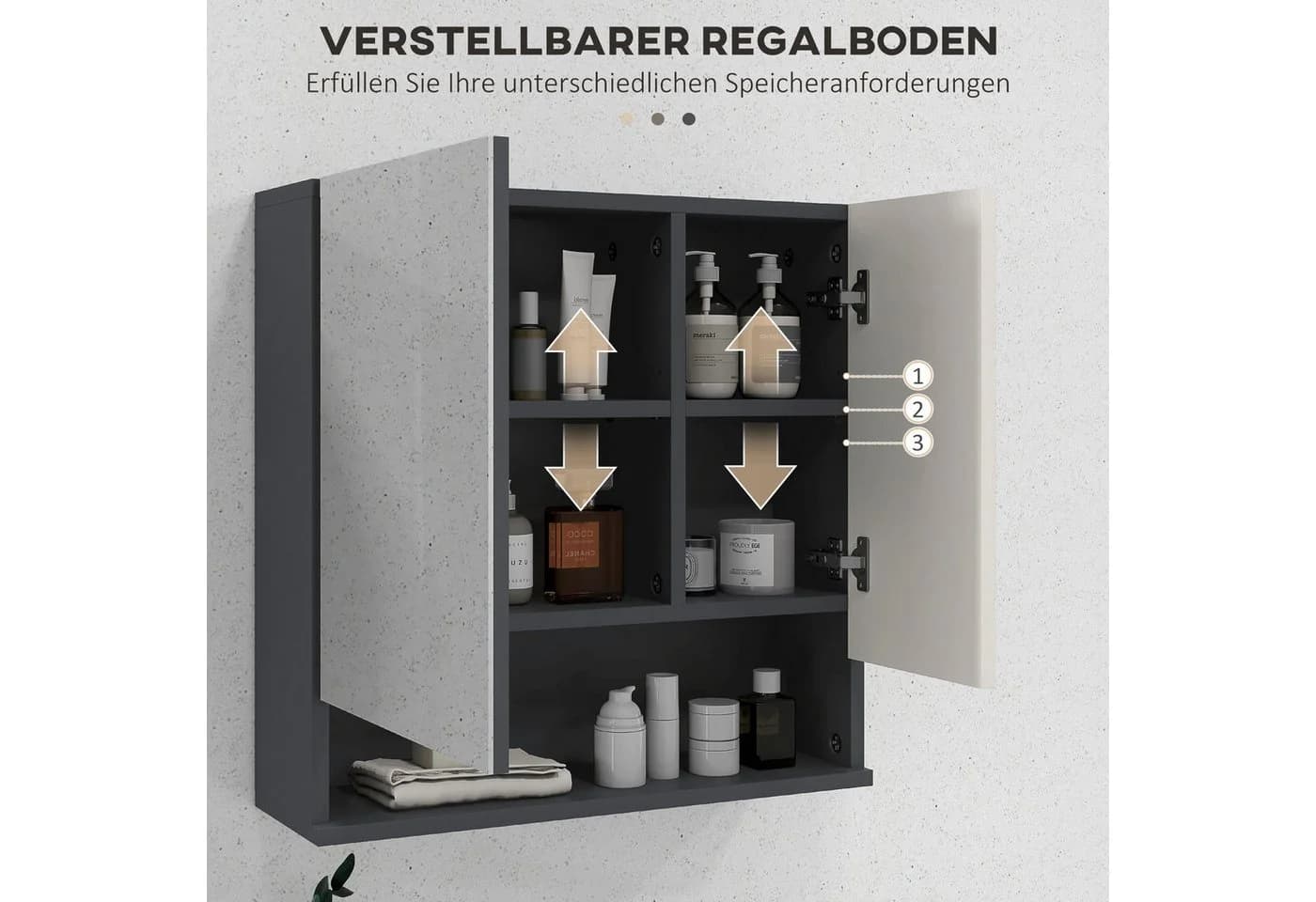 Kleankin Spiegelschrank Badezimmerschrank Grau mit Doppeltür - Bild 5