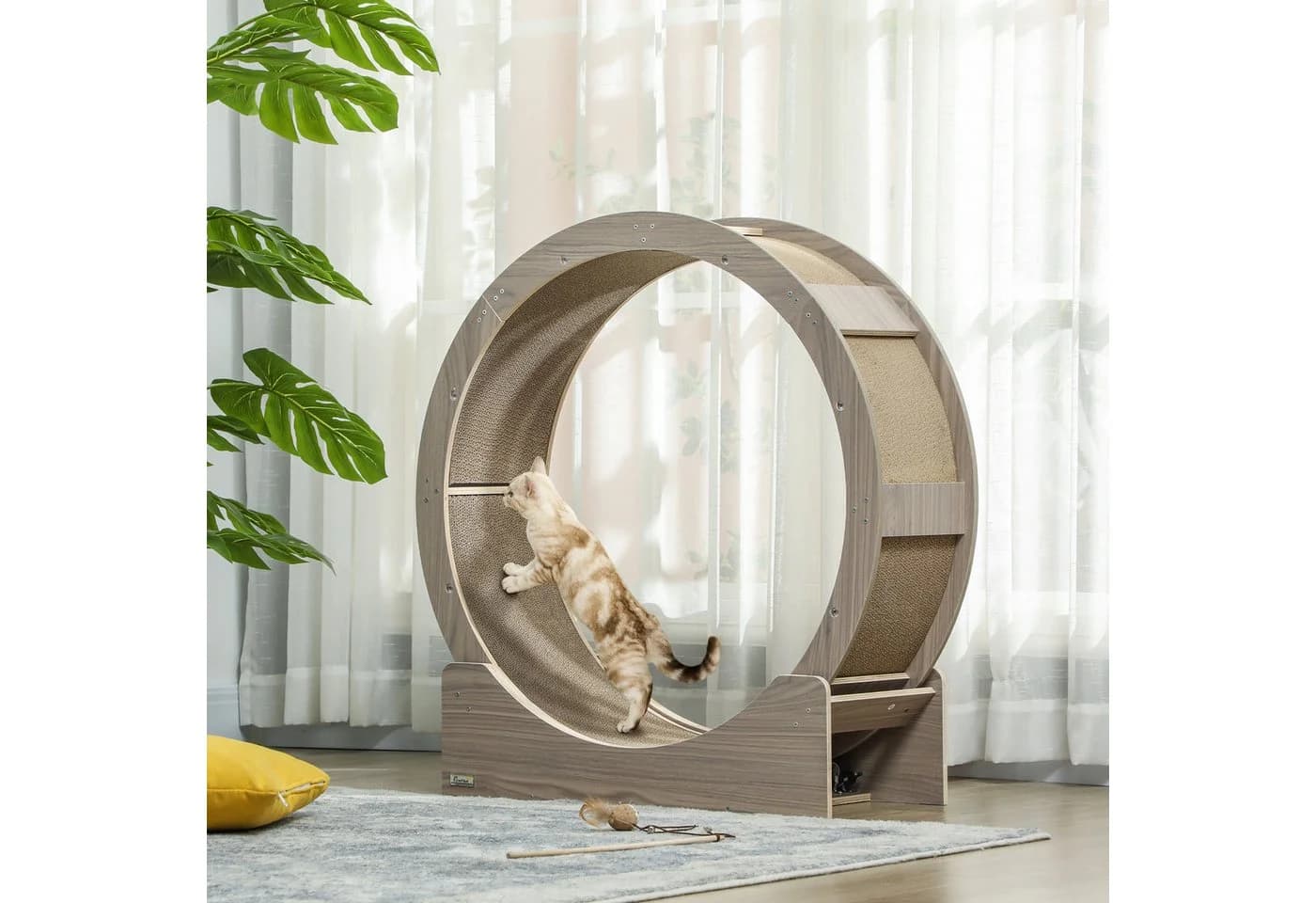PawHut Katzenlaufrad 91 cm mit Bremse, Walnuss - Bild 2