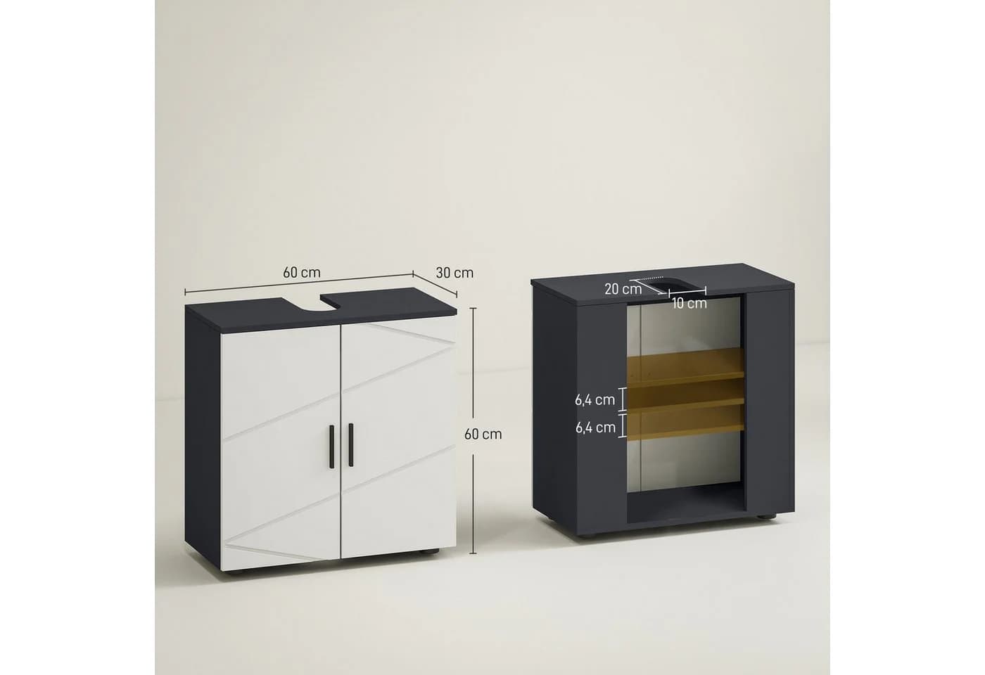 Kleankin Waschbeckenunterschrank Grau Verstellbare Ablage - Bild 3
