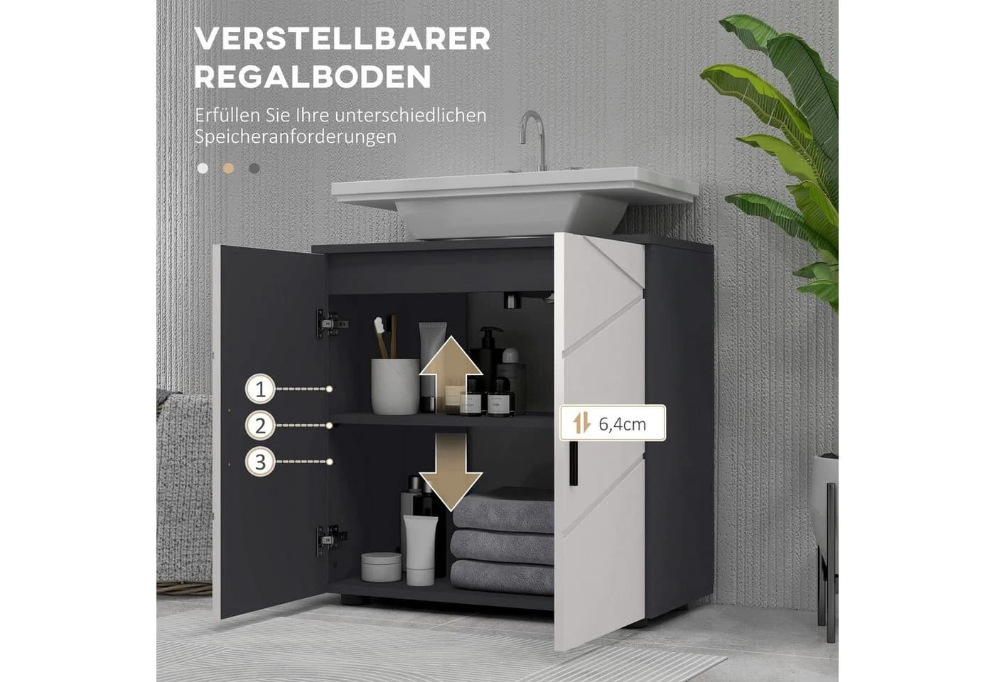 Kleankin Waschbeckenunterschrank Grau Verstellbare Ablage - Bild 5