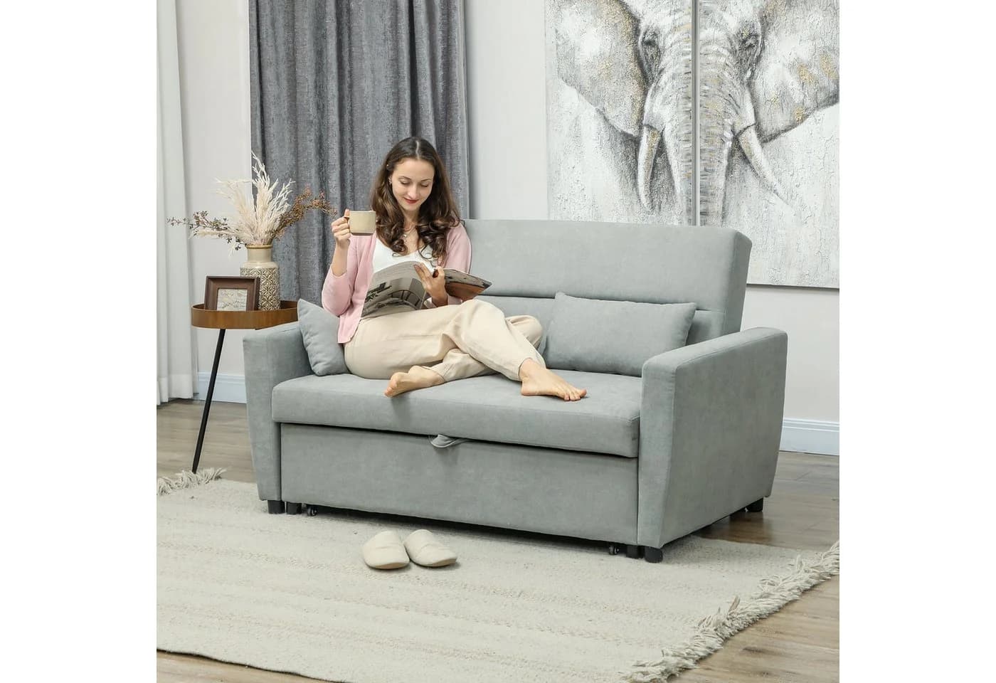 HOMCOM Schlafsofa 2-Sitzer Hellgrau mit Schlaffunktion - Bild 2