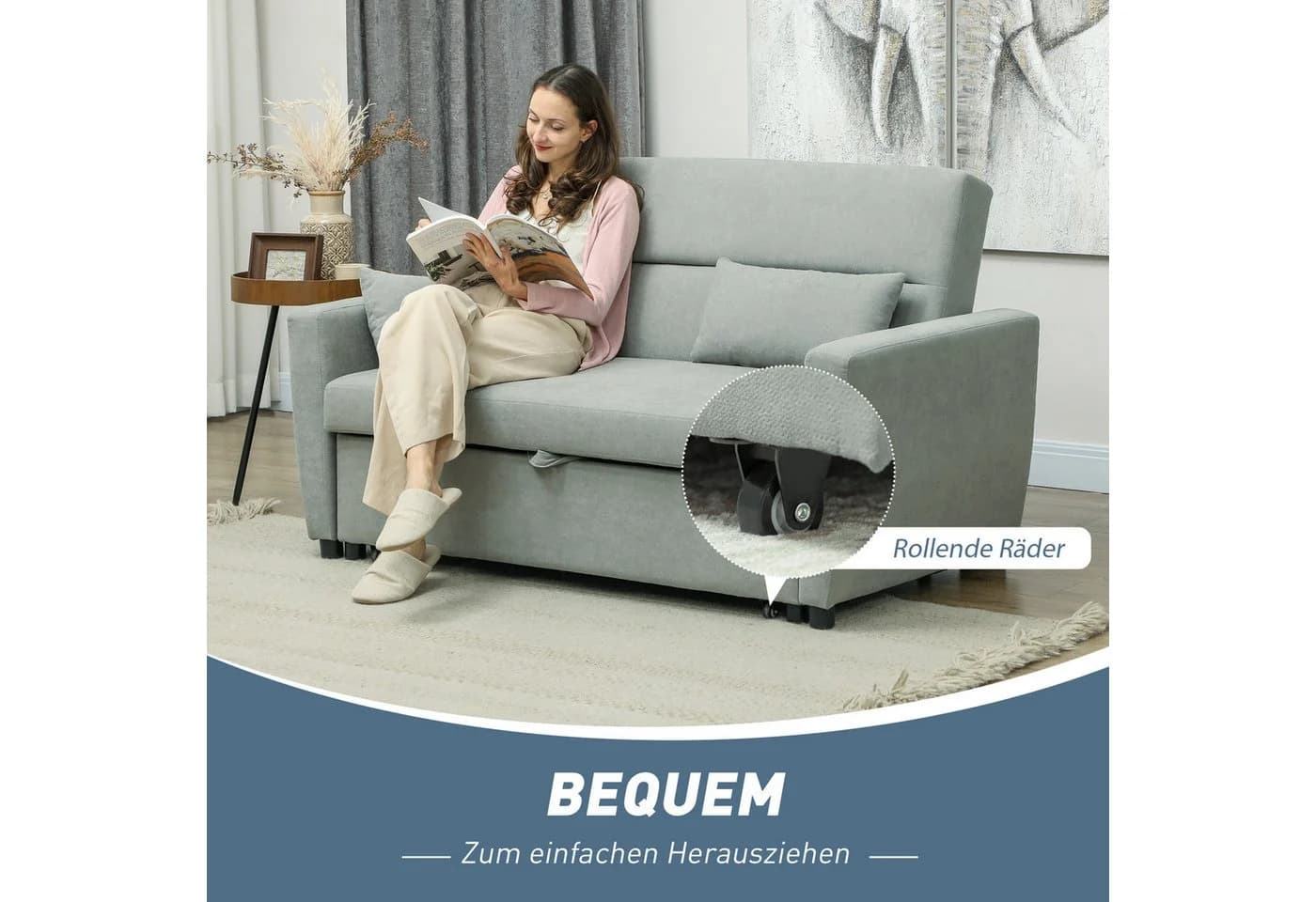HOMCOM Schlafsofa 2-Sitzer Hellgrau mit Schlaffunktion - Bild 4