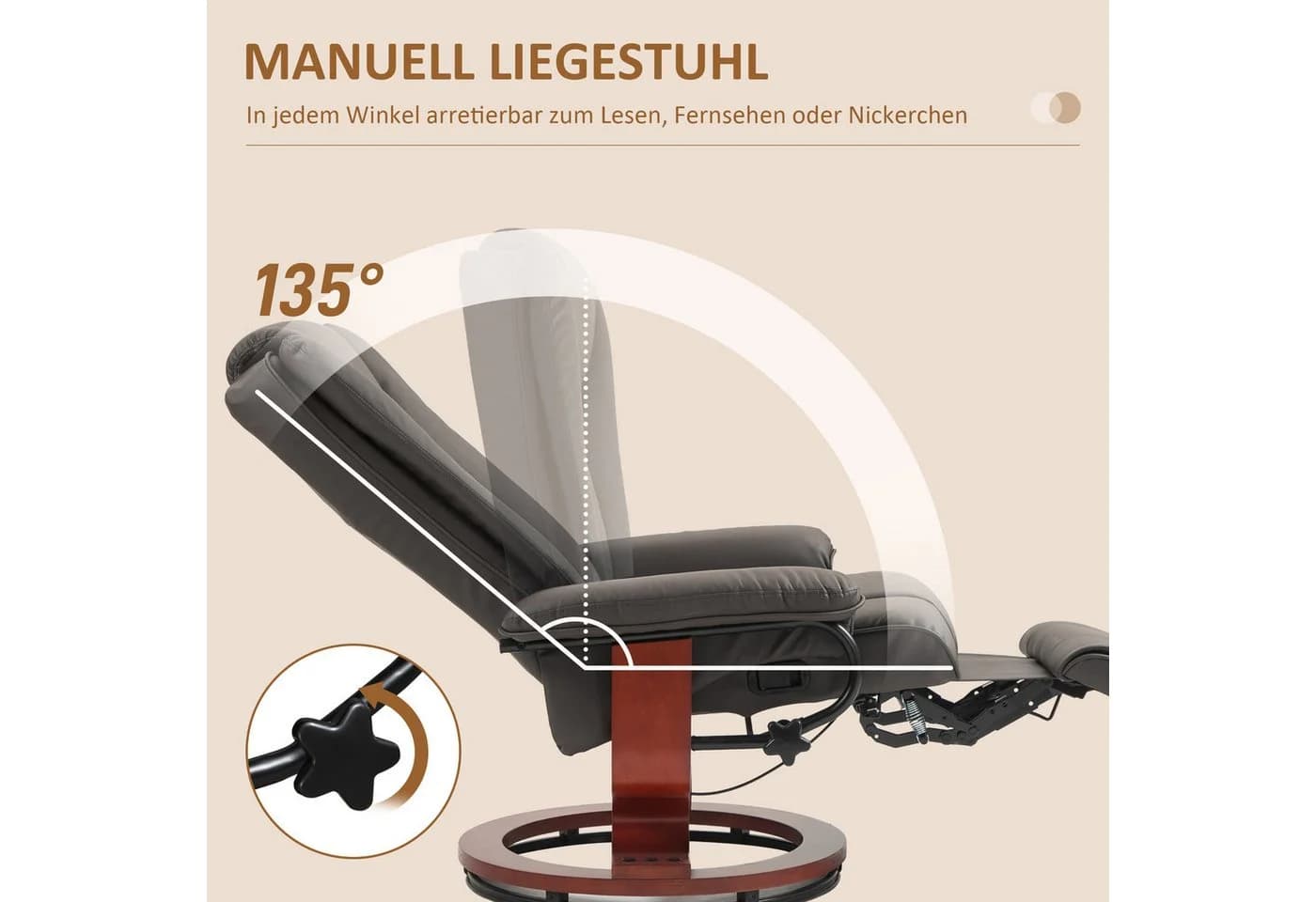 HOMCOM Relaxsessel Drehbar Fernsehsessel mit Liegefunktion, Braun - Bild 4