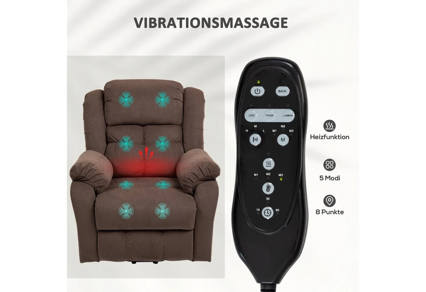 HOMCOM Massagesessel mit Aufstehhilfe & Heizung Dunkelbraun - Bild 5