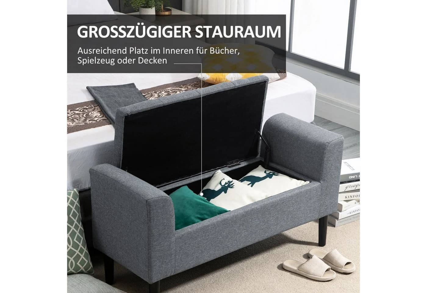 HOMCOM Sitzbank mit Stauraum Hellgrau Polyester - Bild 4
