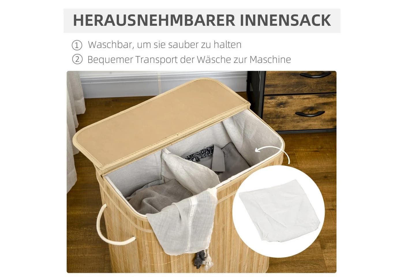 HOMCOM Wäschekorb 90 L Bambus Wäschesammler mit Griffen - Bild 5