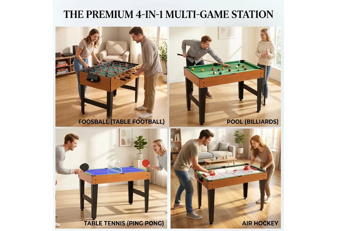 HOMCOM 4-in-1 Spieltisch Kicker Tischtennis Billard Tischhockey MDF Stahl - Bild 4