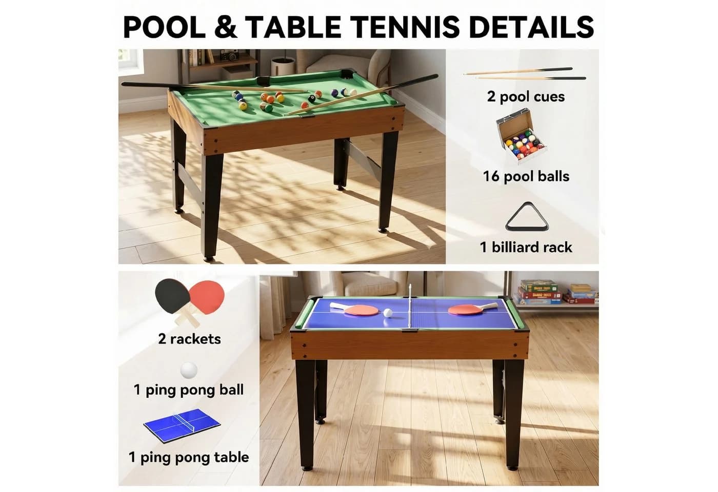 HOMCOM 4-in-1 Spieltisch Kicker Tischtennis Billard Tischhockey MDF Stahl - Bild 5