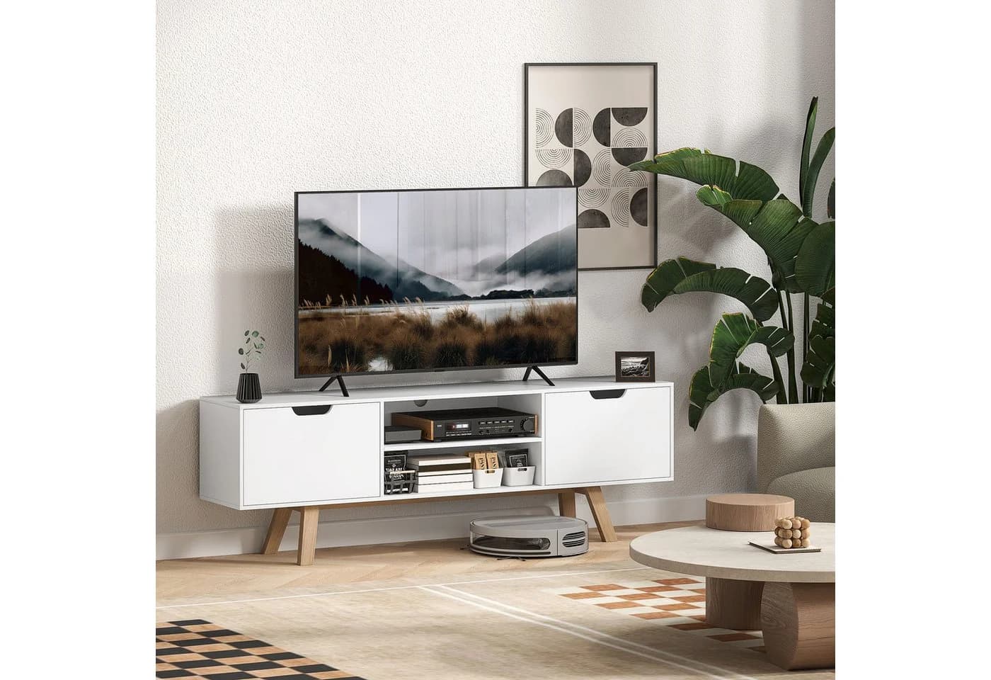 HOMCOM TV-Board für Fernseher bis zu 65 Zoll mit 2 Schränken und 2 Regalebenen - Bild 2