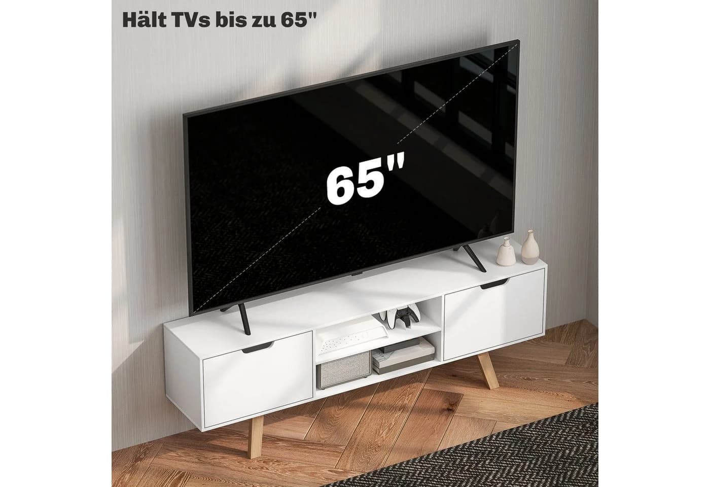 HOMCOM TV-Board für Fernseher bis zu 65 Zoll mit 2 Schränken und 2 Regalebenen - Bild 4