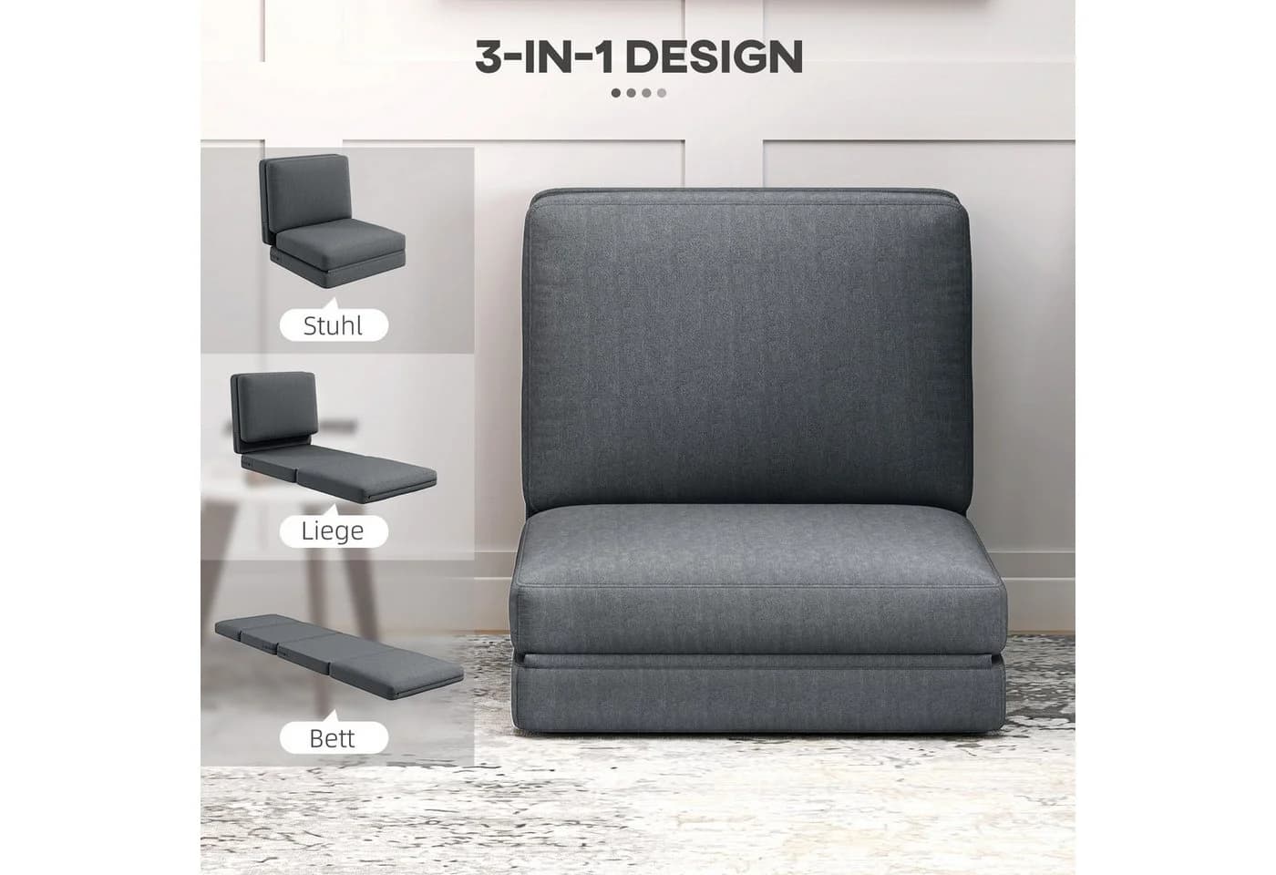 HOMCOM 3-in-1 Sitzkissen Klappbar Schlafsofa Dunkelgrau Samt - Bild 4
