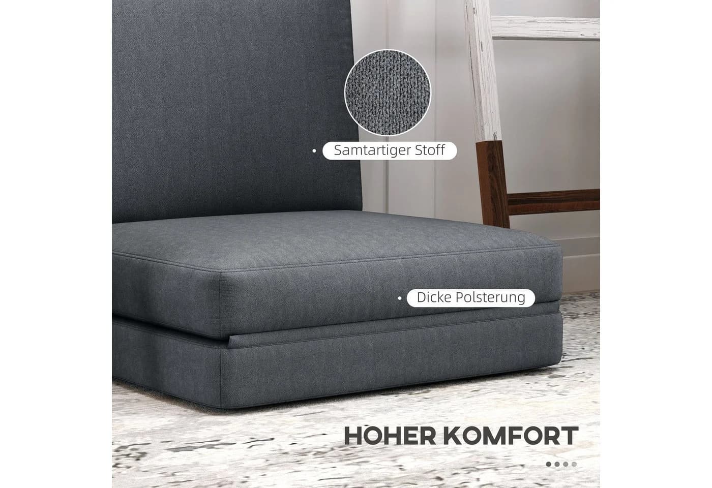 HOMCOM 3-in-1 Sitzkissen Klappbar Schlafsofa Dunkelgrau Samt - Bild 5