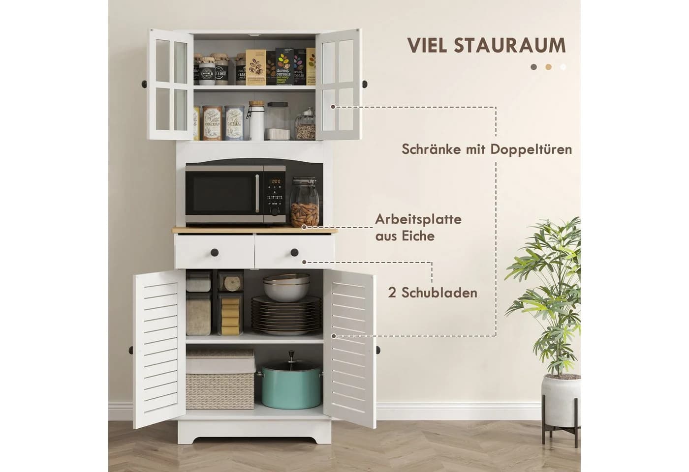 HOMCOM Küchenbuffet Weiß mit 2 Schränken und Schubladen - Bild 4