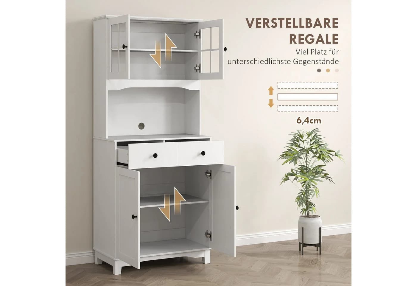 HOMCOM Küchenbuffet Weiß mit 2 Schränken und Schubladen - Bild 5
