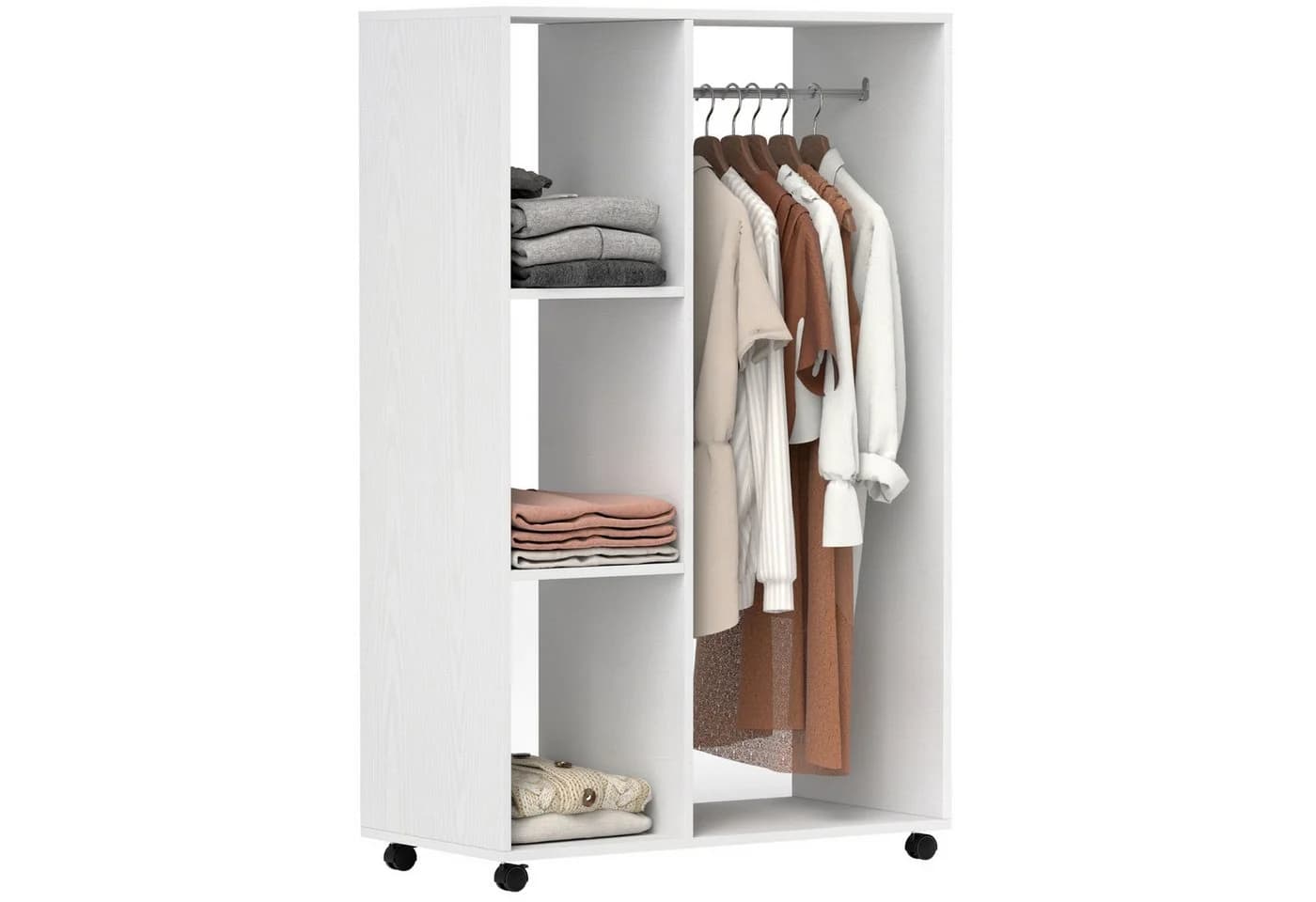 HOMCOM Garderobenschrank Weiß mit Rollen und 3 Regalen - Bild 2