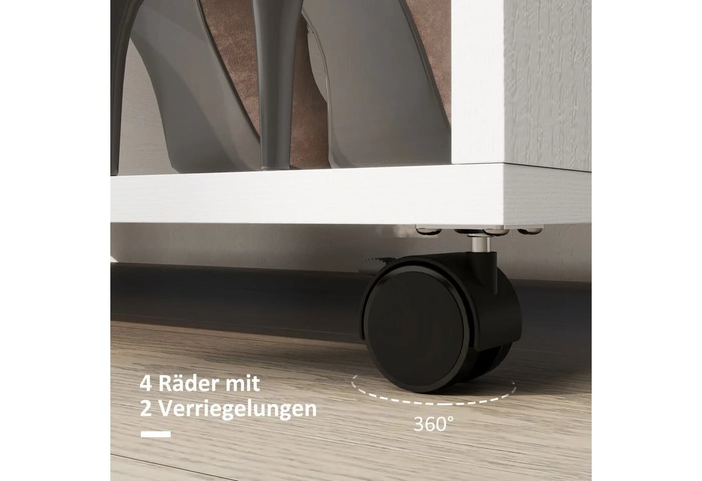 HOMCOM Garderobenschrank Weiß mit Rollen und 3 Regalen - Bild 5